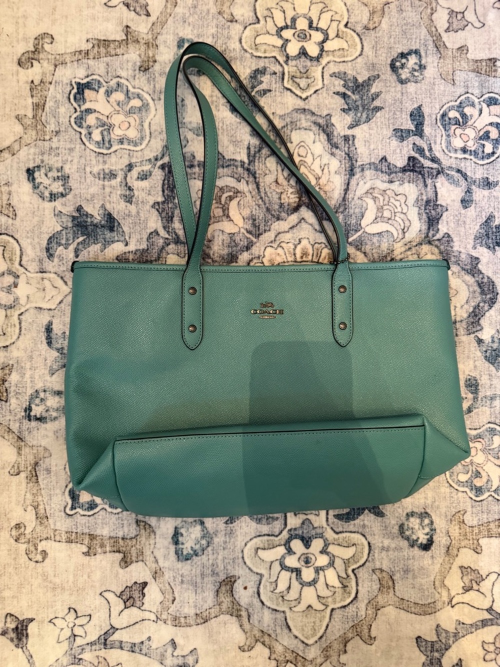Coach Teal Leather Tote - Double Strap Shoulder Bag